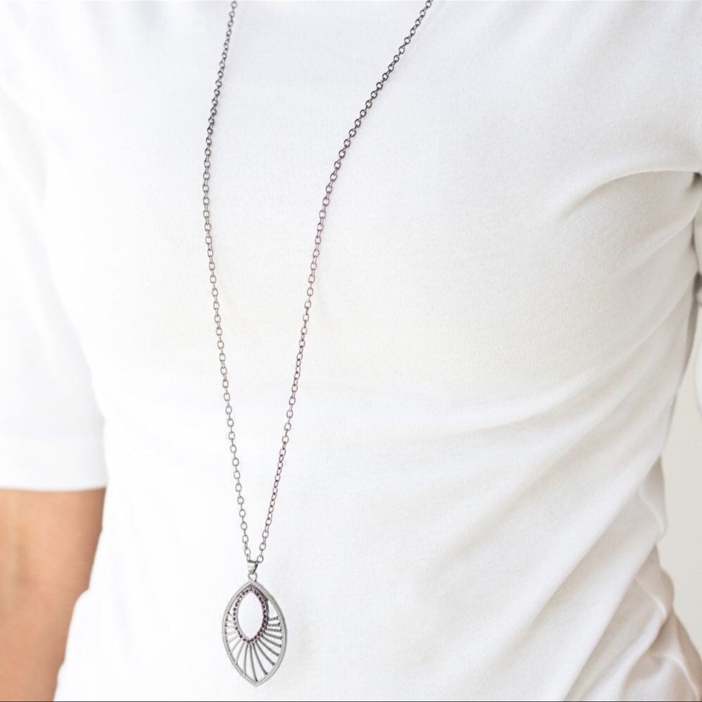 Long Silver Couture Pendant Necklace Teardrop Charm - Women Jewelry